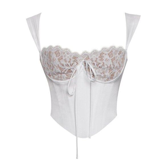 Serina White Lace Satin Corset Top - Picture 3 of 9